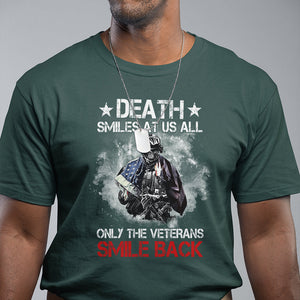 Death Smiles At Us All Only The Veterans Smile Back American Flag Cover Skeleton T Shirt TS02 Printyourwear