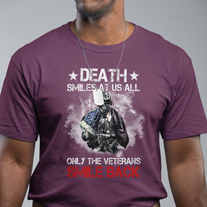 Death Smiles At Us All Only The Veterans Smile Back American Flag Cover Skeleton T Shirt TS02 Printyourwear
