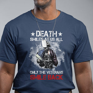 Death Smiles At Us All Only The Veterans Smile Back American Flag Cover Skeleton T Shirt TS02 Printyourwear