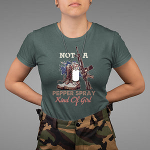 Female Veteran T Shirt Not A Pepper Spray Kind Of Girl American Flag Combat Boots TS02 Dark Forest Green Printyourwear