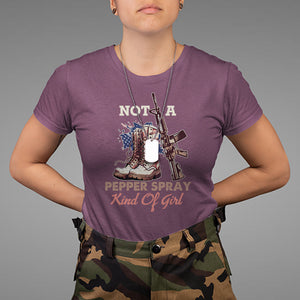 Female Veteran T Shirt Not A Pepper Spray Kind Of Girl American Flag Combat Boots TS02 Maroon Printyourwear