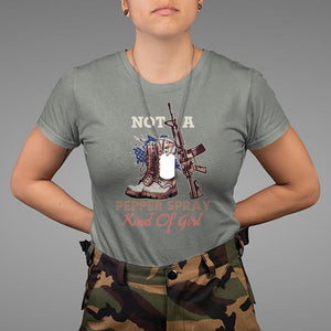 Female Veteran T Shirt Not A Pepper Spray Kind Of Girl American Flag Combat Boots TS02 Military Green Printyourwear