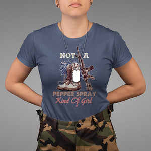 Female Veteran T Shirt Not A Pepper Spray Kind Of Girl American Flag Combat Boots TS02 Navy Printyourwear