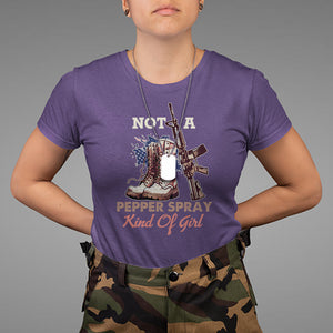 Female Veteran T Shirt Not A Pepper Spray Kind Of Girl American Flag Combat Boots TS02 Purple Printyourwear