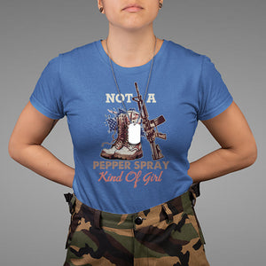 Female Veteran T Shirt Not A Pepper Spray Kind Of Girl American Flag Combat Boots TS02 Royal Blue Printyourwear