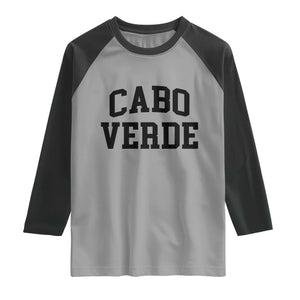 Cabo Verde Returns Home National Pride Varsity Style Raglan Shirt Cape Verde Minimalist Text Graphic TS02 Sport Gray Black Print Your Wear