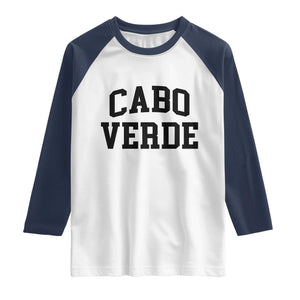Cabo Verde Returns Home National Pride Varsity Style Raglan Shirt Cape Verde Minimalist Text Graphic TS02 XS White Navy Print Your Wear