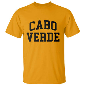 Cabo Verde Returns Home National Pride Varsity Style T Shirt Cape Verde Minimalist Text Graphic TS02 Gold Print Your Wear