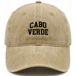 Cabo Verde Returns Home National Pride Varsity Style Washed Cotton Baseball Cap Cape Verde Minimalist Text Graphic TS02 Print Your Wear