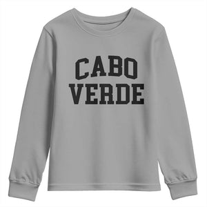 Cabo Verde Returns Home National Pride Varsity Style Youth Sweatshirt Cape Verde Minimalist Text Graphic TS02 Sport Gray Print Your Wear