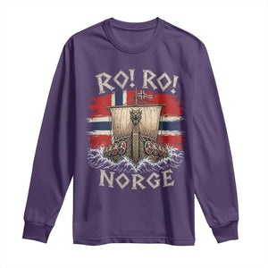 Retro Norge Viking Longship Ro Ro Long Sleeve Shirt Patriotic Norge Norwegian Flag Funny Rowing Support TS02 Purple Print Your Wear