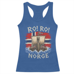 Retro Norge Viking Longship Ro Ro Racerback Tank Top Patriotic Norge Norwegian Flag Funny Rowing Support TS02 Royal Blue Print Your Wear