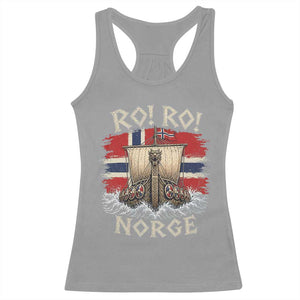 Retro Norge Viking Longship Ro Ro Racerback Tank Top Patriotic Norge Norwegian Flag Funny Rowing Support TS02 Sport Gray Print Your Wear