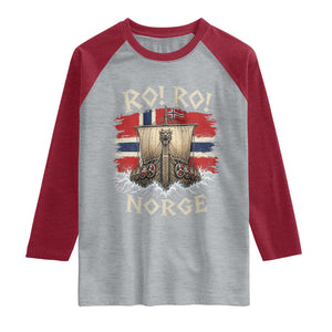 Retro Norge Viking Longship Ro Ro Raglan Shirt Patriotic Norge Norwegian Flag Funny Rowing Support TS02 Heather Gray Heather Red Print Your Wear