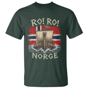 Retro Norge Viking Longship Ro Ro T Shirt Patriotic Norge Norwegian Flag Funny Rowing Support TS02 Dark Forest Green Print Your Wear