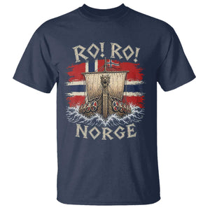 Retro Norge Viking Longship Ro Ro T Shirt Patriotic Norge Norwegian Flag Funny Rowing Support TS02 Navy Print Your Wear