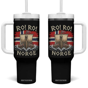 Retro Norge Viking Longship Ro Ro Tumbler With Handle Patriotic Norge Norwegian Flag Funny Rowing Support TS02 One Size: 40 oz Black Print Your Wear