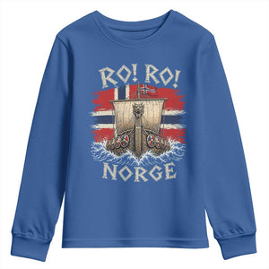 Retro Norge Viking Longship Ro Ro Youth Sweatshirt Patriotic Norge Norwegian Flag Funny Rowing Support TS02 Royal Blue Print Your Wear
