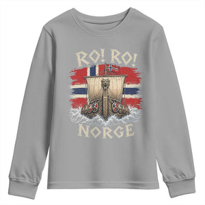 Retro Norge Viking Longship Ro Ro Youth Sweatshirt Patriotic Norge Norwegian Flag Funny Rowing Support TS02 Sport Gray Print Your Wear