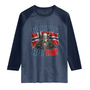 Fierce Norway Viking Warrior Ro Ro Raglan Shirt Patriotic Norge Norwegian Flag Funny Rowing Support TS02 Heather Denim Navy Print Your Wear