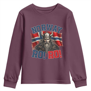 Fierce Norway Viking Warrior Ro Ro Youth Sweatshirt Patriotic Norge Norwegian Flag Funny Rowing Support TS02 Maroon Print Your Wear