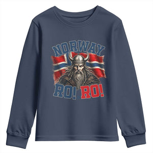 Fierce Norway Viking Warrior Ro Ro Youth Sweatshirt Patriotic Norge Norwegian Flag Funny Rowing Support TS02 Navy Print Your Wear