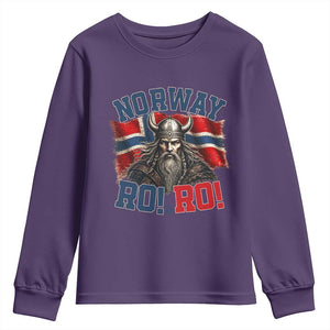 Fierce Norway Viking Warrior Ro Ro Youth Sweatshirt Patriotic Norge Norwegian Flag Funny Rowing Support TS02 Purple Print Your Wear
