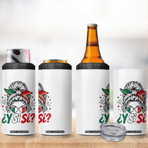 Y Si Si Mexican Flag Messy Bun with Sunglasses Graphic 4 in 1 Can Cooler Tumbler What If Yes Mexico Latina Pride TS02 Print Your Wear