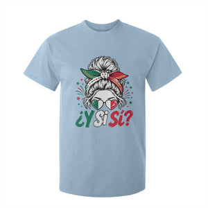Y Si Si Mexican Flag Messy Bun with Sunglasses Graphic T Shirt For Kid What If Yes Mexico Latina Pride TS02 Light Blue Print Your Wear