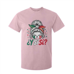 Y Si Si Mexican Flag Messy Bun with Sunglasses Graphic T Shirt For Kid What If Yes Mexico Latina Pride TS02 Light Pink Print Your Wear