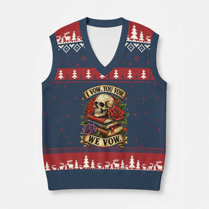 Vintage Skull Roses Gothic Dark Academia Aesthetic V-Neck Knit Sweater Vest I Vow You Vow We Vow Fantasy Fiction Bookish Gift