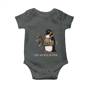 Flight Was Never An Option Tactical Penguin Baby Onesie Funny Military Camo Vest Combat Animal Dark Humor Graphic