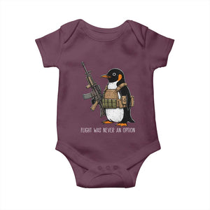 Flight Was Never An Option Tactical Penguin Baby Onesie Funny Military Camo Vest Combat Animal Dark Humor Graphic