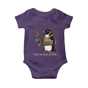 Flight Was Never An Option Tactical Penguin Baby Onesie Funny Military Camo Vest Combat Animal Dark Humor Graphic