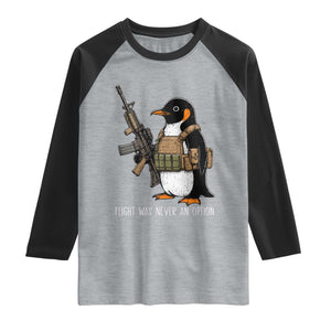 Flight Was Never An Option Tactical Penguin Raglan Shirt Funny Military Camo Vest Combat Animal Dark Humor Graphic