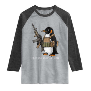 Flight Was Never An Option Tactical Penguin Raglan Shirt Funny Military Camo Vest Combat Animal Dark Humor Graphic