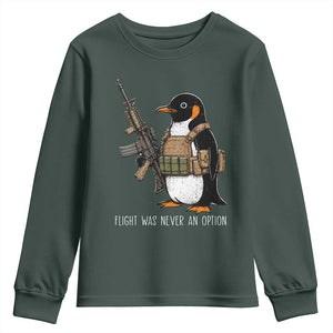 Flight Was Never An Option Tactical Penguin Youth Sweatshirt Funny Military Camo Vest Combat Animal Dark Humor Graphic