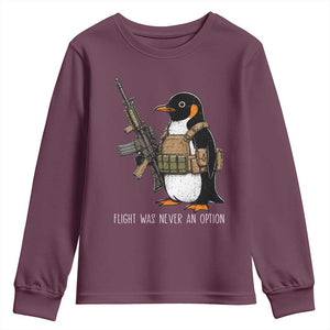 Flight Was Never An Option Tactical Penguin Youth Sweatshirt Funny Military Camo Vest Combat Animal Dark Humor Graphic