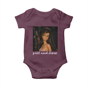 Yall Need Jesus Funny Doll Side Eye Meme Baby Onesie Sarcastic Southern Humor Religion Faith TS02 Maroon Print Your Wear