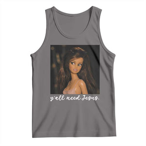 Yall Need Jesus Funny Doll Side Eye Meme Tank Top Sarcastic Southern Humor Religion Faith TS02 Deep Heather Print Your Wear