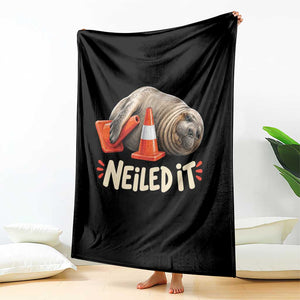 Funny Neil The Seal Nailed It Meme Throw Blanket Cute Chaotic Viral Elephant Seal Traffic Cone Pun TS02 Print Your Wear