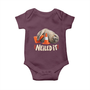 Funny Neil The Seal Nailed It Meme Baby Onesie Cute Chaotic Viral Elephant Seal Traffic Cone Pun TS02 Maroon Print Your Wear