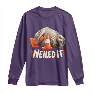 Funny Neil The Seal Nailed It Meme Long Sleeve Shirt Cute Chaotic Viral Elephant Seal Traffic Cone Pun TS02 Purple Print Your Wear