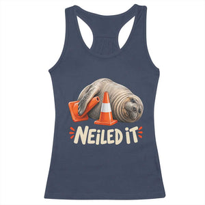 Funny Neil The Seal Nailed It Meme Racerback Tank Top Cute Chaotic Viral Elephant Seal Traffic Cone Pun TS02 Navy Print Your Wear