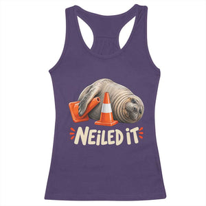 Funny Neil The Seal Nailed It Meme Racerback Tank Top Cute Chaotic Viral Elephant Seal Traffic Cone Pun TS02 Purple Print Your Wear