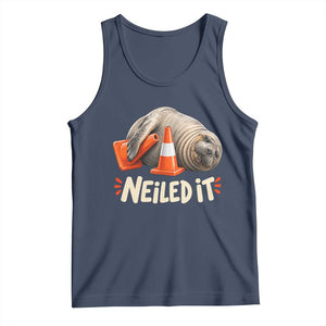 Funny Neil The Seal Nailed It Meme Tank Top Cute Chaotic Viral Elephant Seal Traffic Cone Pun TS02 Navy Print Your Wear