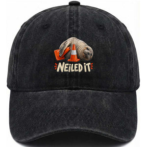 Funny Neil The Seal Nailed It Meme Washed Cotton Baseball Cap Cute Chaotic Viral Elephant Seal Traffic Cone Pun TS02 Print Your Wear