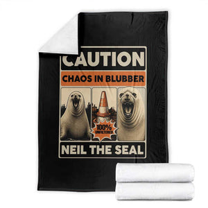Retro Neil the Seal Caution Chaos in Blubber Throw Blanket Funny Viral Chaotic Elephant Seal Traffic Cone Meme TS02 Black Print Your Wear