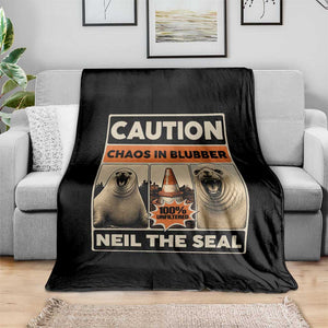 Retro Neil the Seal Caution Chaos in Blubber Throw Blanket Funny Viral Chaotic Elephant Seal Traffic Cone Meme TS02 Print Your Wear