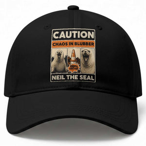 Retro Neil the Seal Caution Chaos in Blubber Baseball Cap Funny Viral Chaotic Elephant Seal Traffic Cone Meme TS02 Print Your Wear